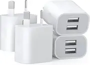 HEYMIX Dual USB Wall Charger, 4-Pack USB Power Adapter Plug, Double USB Wall Plug Adapter, 2-Port USB AU Plug 5V/2.1A Charger SAA Certified Compatible with iPhone, iPad, Samsung, Pixel, Galaxy, HTC