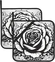 Gothic Rose Potholders BBQ Pot Holders for Heat Resistant Potholder, Hot Pads,Cooking Baking(2-Pack)