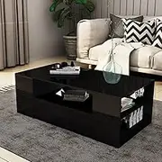Luxsuite Coffee Table High Gloss 2 Drawers Storage Shelf Living Room Modern Furniture 120CM Black