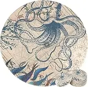 Enkore Coasters Set of 6 - Absorbent Ceramic Thirsty Stone with Cork backing Protect table from Marks and Scratch - Coaster for Drinks Printed in Vibrant Colors with Octopus Novelty Design