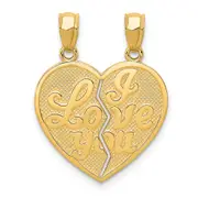 14k Yellow Gold I LOVE YOU Heart Break-apart Reversible Pendant