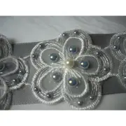 Gray Silver AB Pearl and Lace Appliqued Bridal MOB Prom Party Formal Bealt Sash