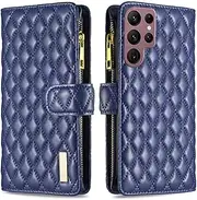 Lanyard Flip Leather Phone Case for Samsung Galaxy S23 S22 Ultra S21 FE S20 Plus A13 A23 A33 A53 Zipper Wallet Card Cover,Blue,for Samsung A73 (5G)