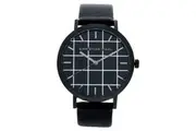 Christian Paul Men's 43mm Strand Grid Wrist Watch w Leather Strap Band Black