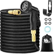 Expandable Garden Hose 30M/100FT with 10 Function Spray Nozzle 3/4” Solid Brass Fittings,Leak-Proof Anti-Kink Convenient Storage Light Weight Outdoor Water Hose