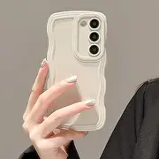 UEEBAI Wave Frame Case for Samsung Galaxy S20 FE 5G Phone Case,Cute Wave Frame Slim Fit Shockproof Phone Bumper Cover Soft Pretty Curly Wavy Case Anti-Scratch TPU Case - Beige