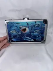Vaultz Small Lock Box 8"x 5"x 2.5" Mini Safe With Key Lock Blue 3D Sharks Print