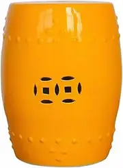 SUZEPER Decorative Garden Stools,Ceramic Garden Stool,Outdoor Round Side Table,Hollow Out Drum Stool,for Patio,Deck,Backyard(13x17.7 inch, Yellow)