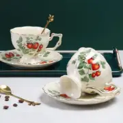 Classical Creative Red Decorated Cup European Ceramic & Saucer with Spoon 250ml