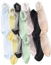 [WOFASHPURET] Fashionable 7 Sets Women's Lace Socks Ultra-thin Elastic Ankle Socks Soft Breathable for Dressy Occasions Random