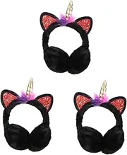 [LIFKOME] 3pcs Cartoon Unicorn Winter Warm Plush Ear Warmers for Girls Women Black Comfortable Anti-slip Headwear