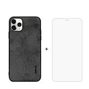 For iPhone 11 Pro Case Fabric Texture Black & Tempered Glass Screen Protector