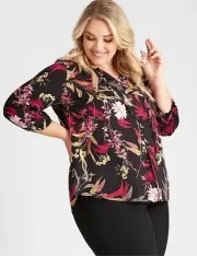 Autograph Top Plus Size 26 Peasant Tunic Shirt 3/4 Sleeve Tie Front Viscose NEW