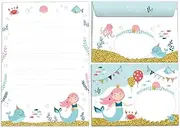 Writing Paper Set Letter Pad with Envelope for Girls Kids Mermaid Children Motif Letter Paper Pad Lined (A5 Pad with 25 Sheets + 15 Envelopes)