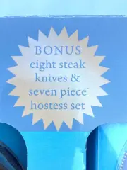 NIB Gibson 55 pc stainless Wilmington serves 8 PLUS steak knives & hostess set