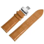 Leather Band Deployment Buckle Watch Strap 24mm Leather Strap, Orange/Silver