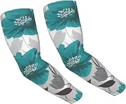 [FHEDVBN] Teal Grey and White Floral Arm Sleeves Compression Arm Covers for Men Women Outdoor Sun Sleeves Cooling Sports Sleeve, Black