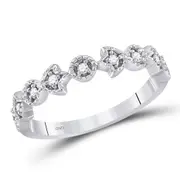 14k White Gold Round Diamond Floral Stackable Band Ring 1/10 Cttw