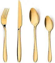 VEHGAL 16 Pcs Golden Stainless Steel Cutlery Set of 4 Teaspoons,4 Dinner Spoons and 4 Forks,Flatware Utensils Set for Dining Table, Kitchen, Home,Restaurant