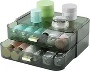 OSteed Makeup Organiser Green, Dressing Table Organiser with 2 Stackable Drawers, Makeup Brush & Skincare Cosmetic Storage for Vanity Dresser & Bathroom Toiletry