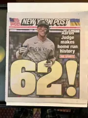 Aaron Judge 62! Home Runs NY Post Newspaper Coverage 10/5/2022