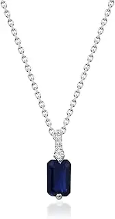 [Gin & Grace] 10K White Gold Genuine Blue Sapphire Pendant With Diamonds For Women