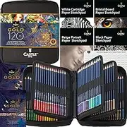 Castle Art Supplies Gold Standard 120 Coloring Pencils Set with Extras, Oil-based Colored Cores Stay Sharper, Tougher Against Breakage, For Adult Artists, Colorists, In Zipper Case