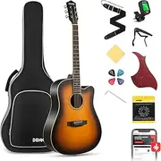 [Donner] Acoustic Guitar for Beginner Adult Full Size Cutaway Acustica Guitarra Bundle Kit with Free Online Lesson Bag Strap Tuner Capo Pickguard String Pick, Right Hand 41”Sunburst, DAG-1CS/DAD-160CS