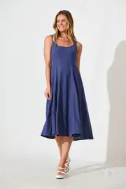 Shaima Midi Sundress Sleeveless in Navy Cotton 8