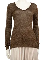 Gold Metallic Sheer V-Neck Top