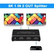 8K HDMI Splitter 1x2 4K@120Hz 3D 1 In 2 Out Video Distributor for PS4 PS5 PC TV