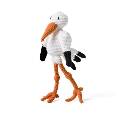 White-Orange Stork Crochet Doll Handmade Amigurumi Plush Toy VAC