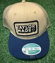 Taylor Made Ventura SnapBack Trucker Hat NWT Adjustable Cream Navy Golf Cap