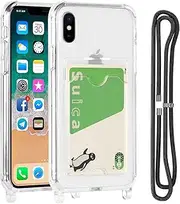 Cavor Clear Case for iPhone X/XS, Slim Thin Back Cover with Shoulder Lanyard, Card Slot, 4-Corner Shockproof, Transparent, TPU Material, Unisex, Clear/Transparent, Phone Case, Flip Case