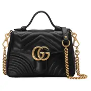 GUCCI GG Marmont Mini $2850 Black Leather Top Handle Bag New & Authentic