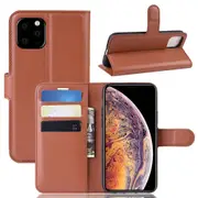 For iPhone 11 Pro Max Case, Lychee PU Leather Wallet Cover, Brown