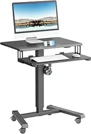 ERGOMAKER Mobile Standing Desk Pneumatic Adjustable Height 25.6 x 17.7 Inch Mobile Desk Adjustable Height On Wheels，Sit Stand up Desk Home Office Computer Desk, Black + Dual