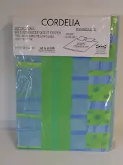 IKEA CORDELIA King Duvet Cover w/2 Pillowcases Bed Set green blue pastels