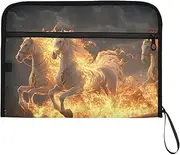 YMXFXP Expandable Filing Folder Horse Flame White, 13-Pocket Funny Cute Design with Sticky Labels, A4 Letter Size Document Organizer for Office, School, Boys, Girls
