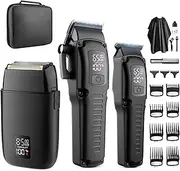 Professional Barber Hair Clippers Trimmer Shaver Set for Men,Cordless Hair Cutting Kit & Zero Gap T-Blade Trimmer & 8500 RPM Electric Shaver Combo with EVA Case,Mens Gift