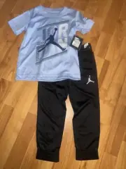 NIKE AIR JORDAN Boy's AIR JORDAN Shirt & DRI-FIT Joggers 4 Outfit Blk Blue NWT