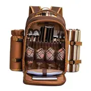 Picnic Backpack Bag for with Cooler Compartment,Wine Bag, 4 Person Brown