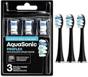 AquaSonic Proflex Replacement Brush Heads | for Whiter Teeth & Gum Care | Compatible with Many AquaSonic Toothbrush Handles (3 Pack Black)
