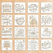 16 Pieces Birthday Stencils 5.9x5.9 inch Bithday Party Theme Templates, Reusable Happy Bithday Drawing Painting Stencil for DIY Cakes Card, Birthday Greetings, Making Scrapbook