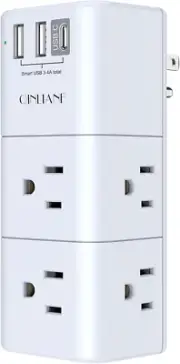 USB Outlet Extender Surge Protector - 3-Sided Swivel Power Strip with 6 AC Outle