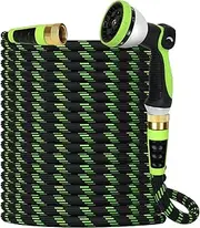 Non-Expanding Garden Hose 100FT OPPSIUE with 10-Mode Nozzle Kink-Resistant, Leak-Proof, High-Density Fabric, Thickened Connector, Tangle Free, Pet Proof, Puncture Proof for Yard, Outdoor