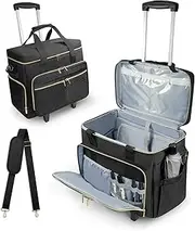 SUNDOY Rolling Teacher Tote Bag - Spacious & Durable Teacher Bag with Expandable File Compartment, Fits Up to 17.3" Laptop, Books & Supplies, Black