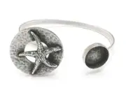 Starfish Hammered Disc Silver Bracelet Brass cuff blank bezel Glass Brass G27100