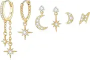[Tomovely] 18K Gold Dangle Hoop Earrings Set for Women Hypoallergenic Earrings Stud Dainty Cartilage Earring Pack for Multiple Piercing Small Earrings Gift