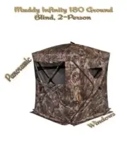 Muddy Infinity 180 Ground Blind, 2-Person W/ Panoramic Window & 1- Way See Mesh
